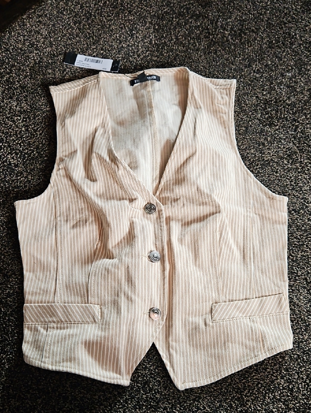 STEVE MADDEN Striped Tan Cotton Vest